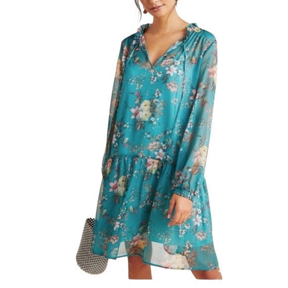 Anthropologie Maeve Emmy Floral Teal Tunic Dress - Picture 1 of 7